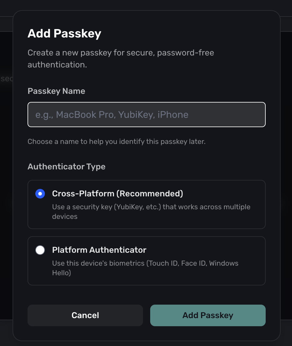 Add Passkey Dialog